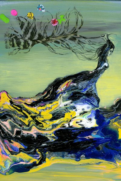 Na vlásku, akryl na plátne, 30x40cm